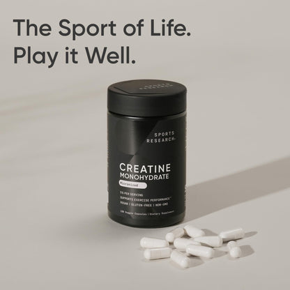 Sports Research Creatine Monohydrate Capsules - 5g per Serving, 30 Servings | Non-GMO, Vegan Certified