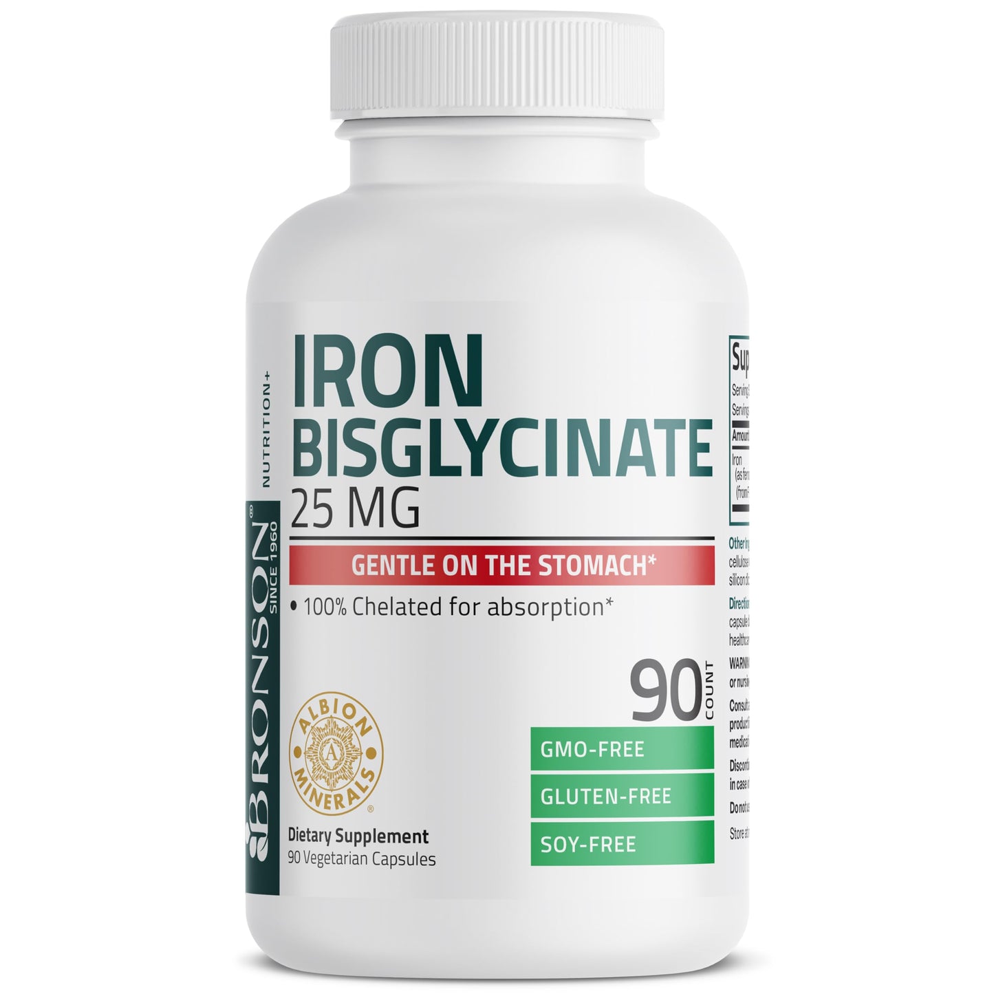 Bronson Iron Bisglycinate 25 mg – Gentle on the Stomach, 90 Vegetarian Capsules