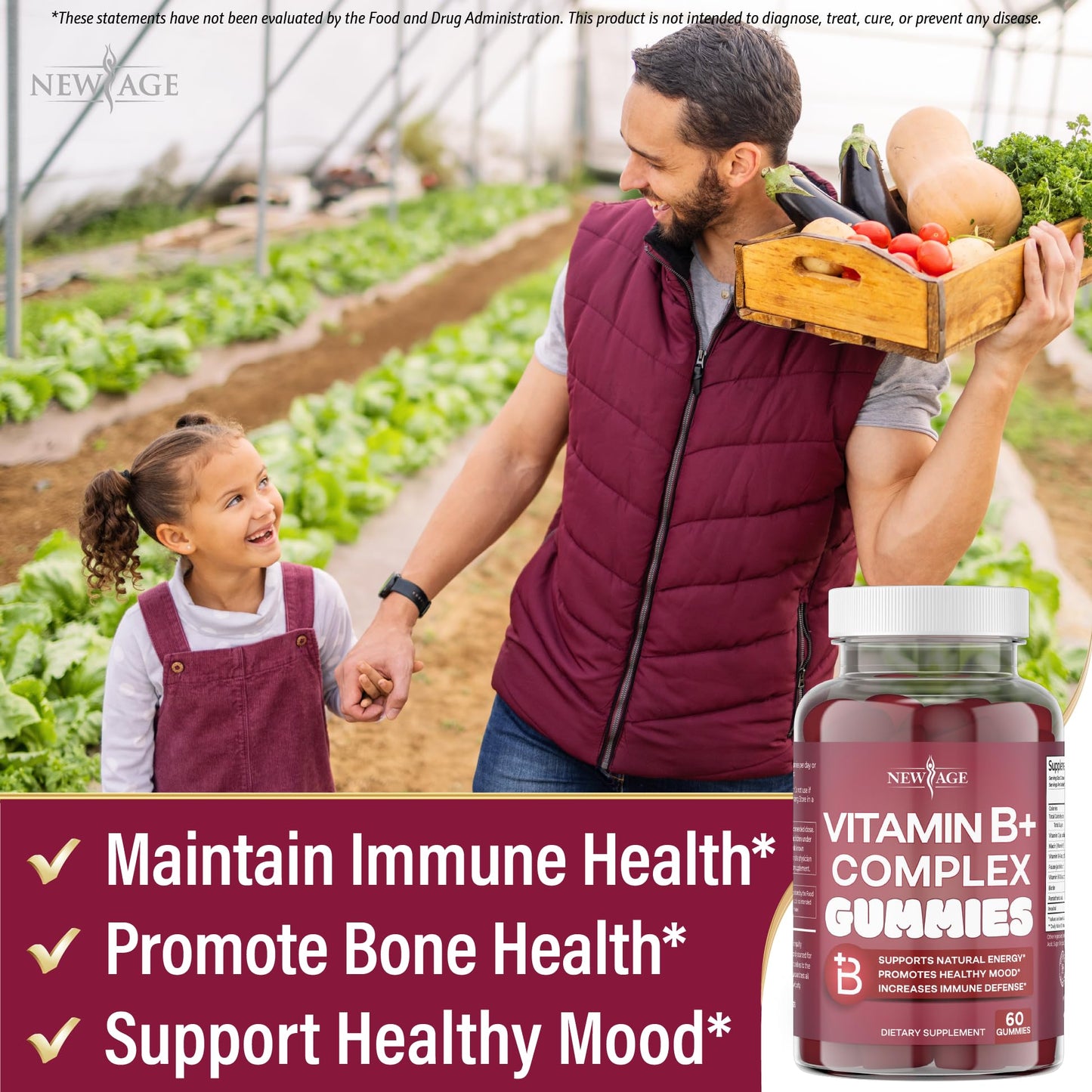 NEW AGE Vitamin B Complex Gummies – B3, B6, B12, Biotin, Folic Acid & Vitamin C | Gluten-Free, Vegan | Made in USA (120 Count Pack of 2)