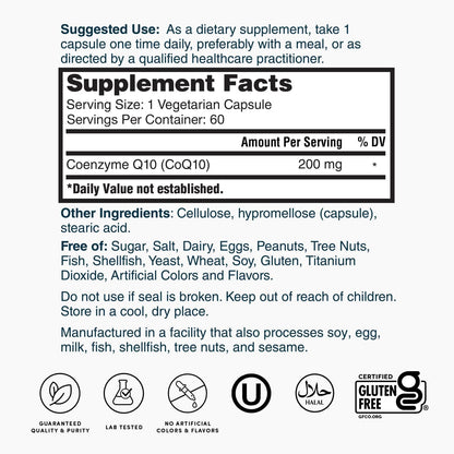 Nature's Lab CoQ10 200mg – Supports Heart, Nerve & Muscle Health* – 60 Count (2-Month Supply)