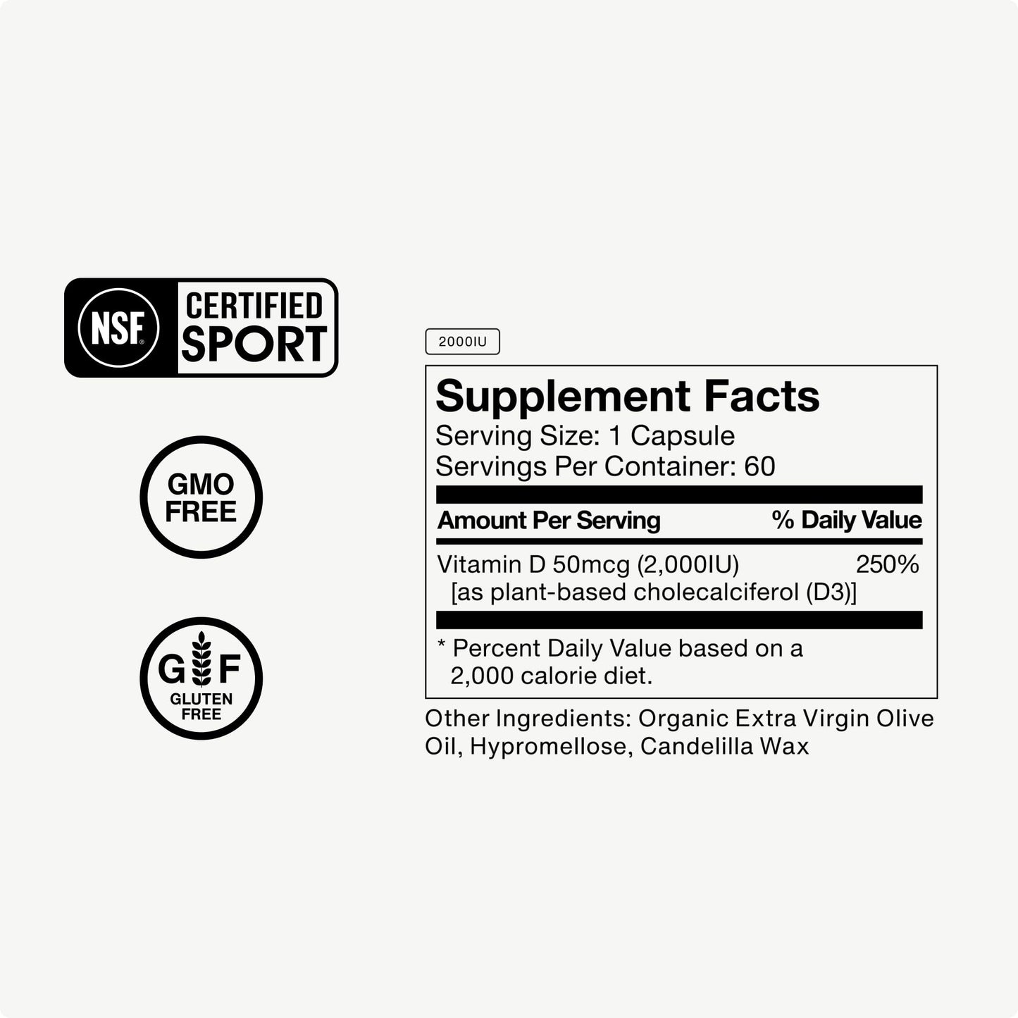 Momentous Vitamin D3 Supplement - 2,000 IU Capsules for Foundational Health Support - NSF Certified for Sport - Gluten-Free - 60 Servings