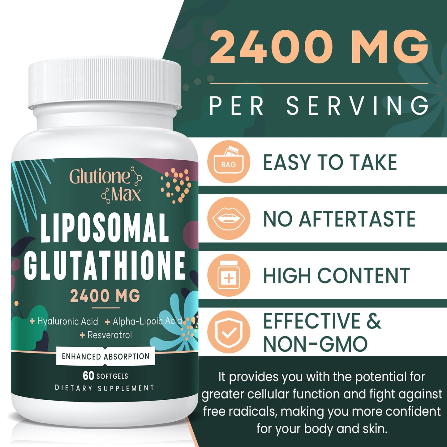 GlutioneMax 8-in-1 Liposomal Glutathione 2400 MG – High-Absorption Antioxidant Formula (240 Softgels)