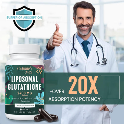 GlutioneMax 8-in-1 Liposomal Glutathione 2400 MG – High-Absorption Antioxidant Formula (240 Softgels)