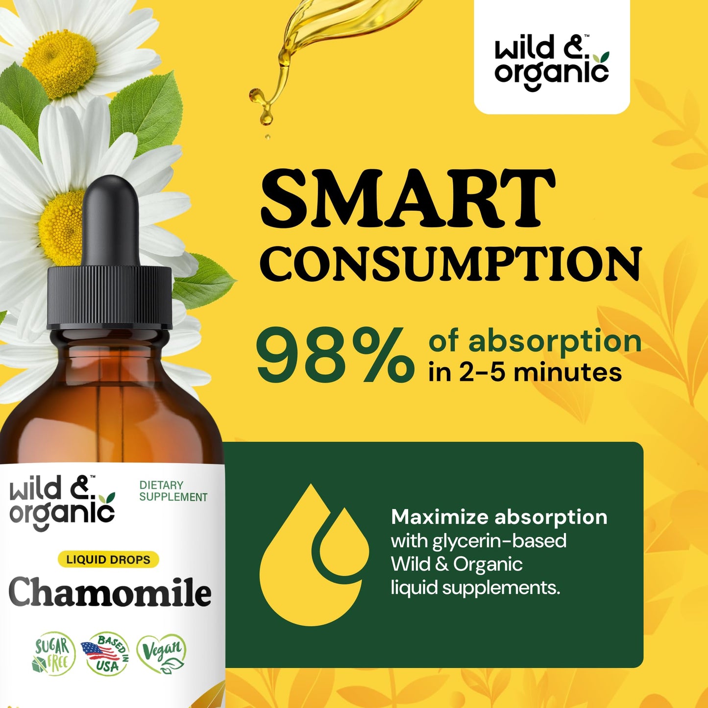 Wild & Organic Chamomile Tincture – Calming Relaxation, Vegan & Alcohol-Free | 4 oz