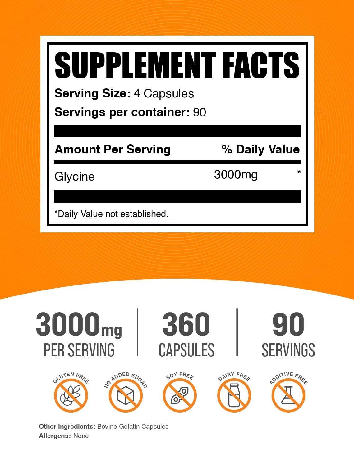BulkSupplements Glycine Capsules - Gluten Free Amino Acid, 360 Count