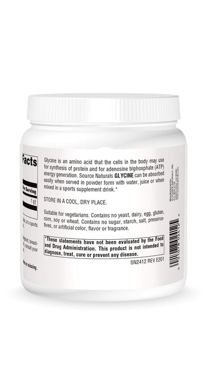Source Naturals Glycine Powder – Protein Synthesis & ATP Energy Generation | 454 g (16 oz)