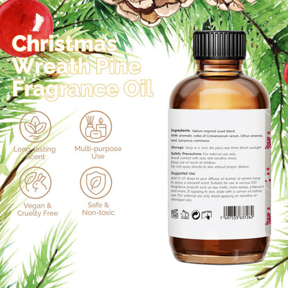GM Gumili Christmas Wreath Pine Fragrance Oil 2 oz - Cozy Pine Scent for Diffusers, Candles & Soaps