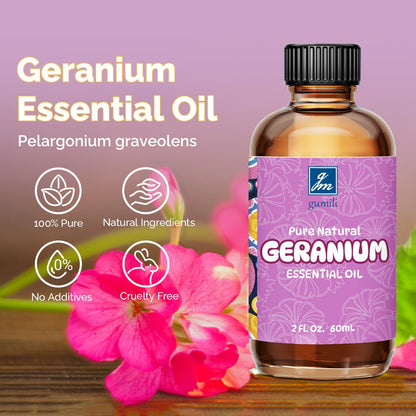 GM Gumili Geranium Essential Oil 2 Oz – Pure Geranium for Skin, Hair & Diffuser