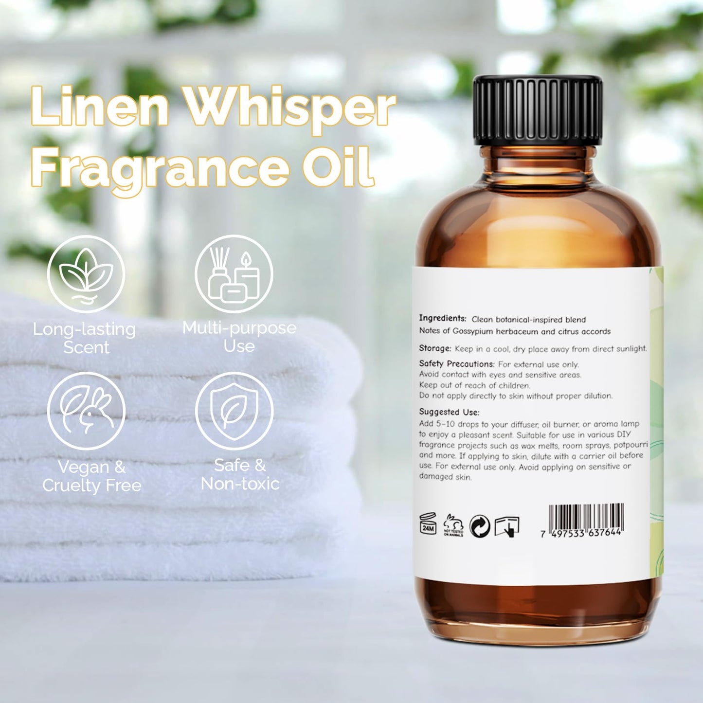GM Gumili Linen Whisper Fragrance Oil 2oz – Fresh Linen Scent for Diffusers, Candles, Soap