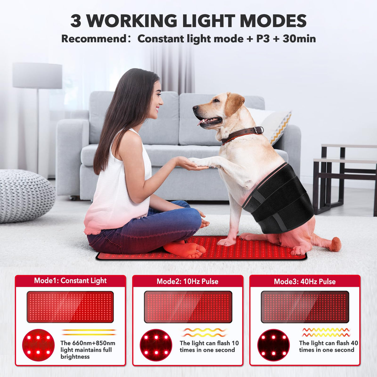 GMOWNW Red Light Therapy Pad — 31.5×11.8 in, 360 LEDs, 660nm & 850nm