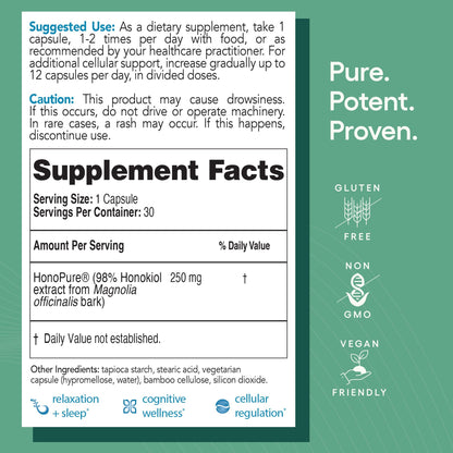 EcoNugenics HonoPure Magnolia Bark Extract – 98% Honokiol | Brain Function, Sleep & Mood Support