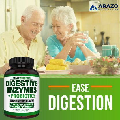 Arazo Nutrition Digestive Enzymes with Probiotics – Multi-Enzyme Digestive Supplement (120 Pills x 2 Pack)