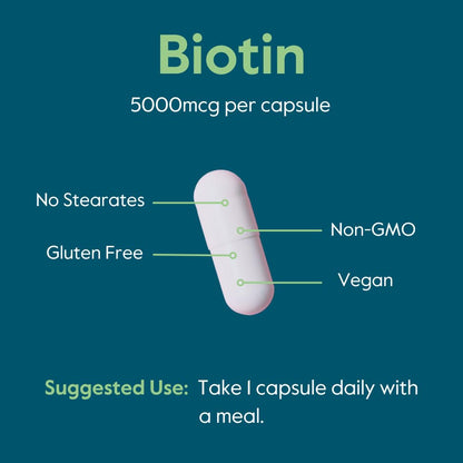 BESTVITE Biotin 5000mcg – 240 Veggie Capsules | Hair, Skin & Nails | Vegan