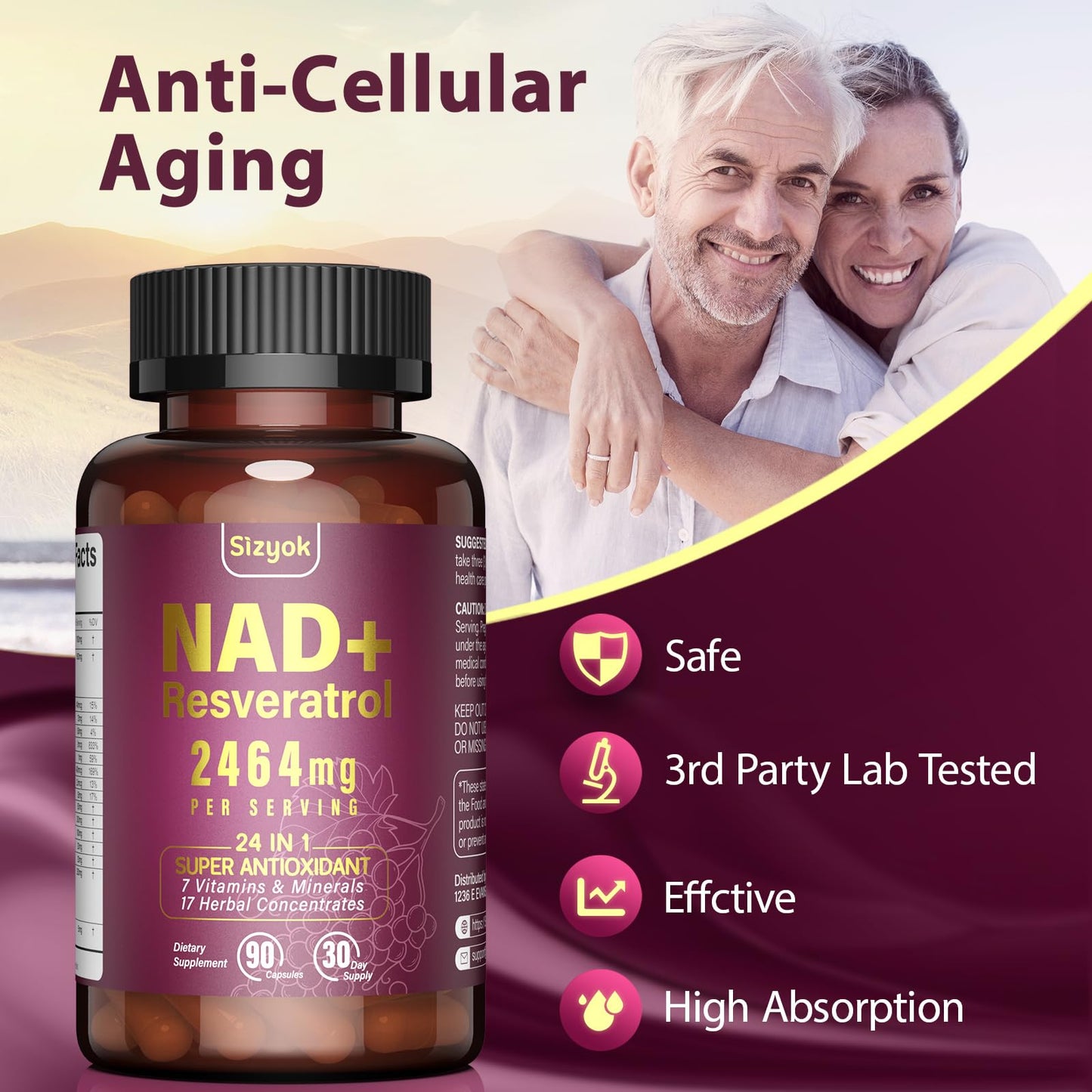 NAD Supplement 1100mg + Resveratrol 600mg | Liposomal NAD+ Capsules with Pterostilbene & Quercetin - Sizyok