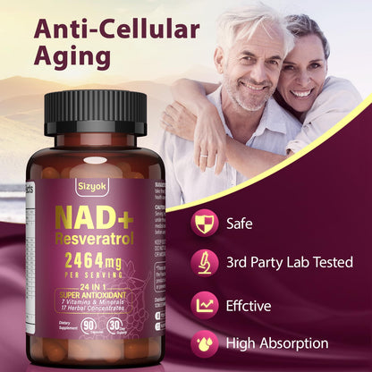 NAD Supplement 1100mg + Resveratrol 600mg | Liposomal NAD+ Capsules with Pterostilbene & Quercetin - Sizyok