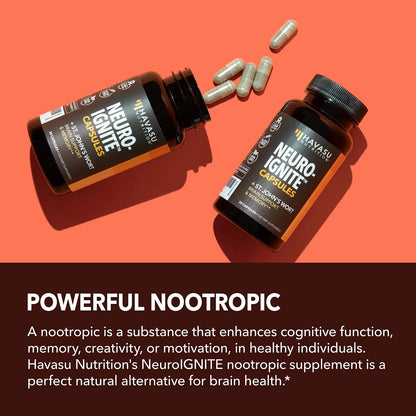 HAVASU NUTRITION NeuroIGNITE Brain Supplement — Memory & Focus, 60 Count, 2-Month Non-GMO Capsules