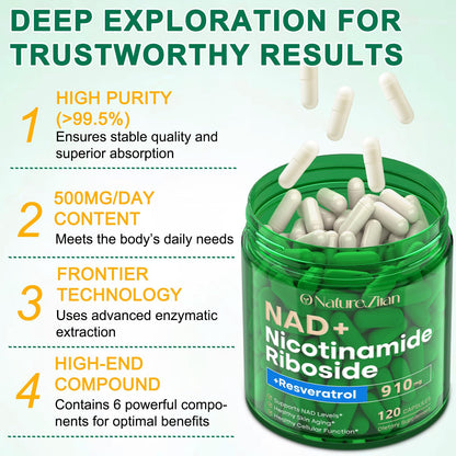 NAD+ Supplement 120 Capsules – Liposomal NR, Resveratrol & Quercetin | Anti-Aging & Cellular Regeneration