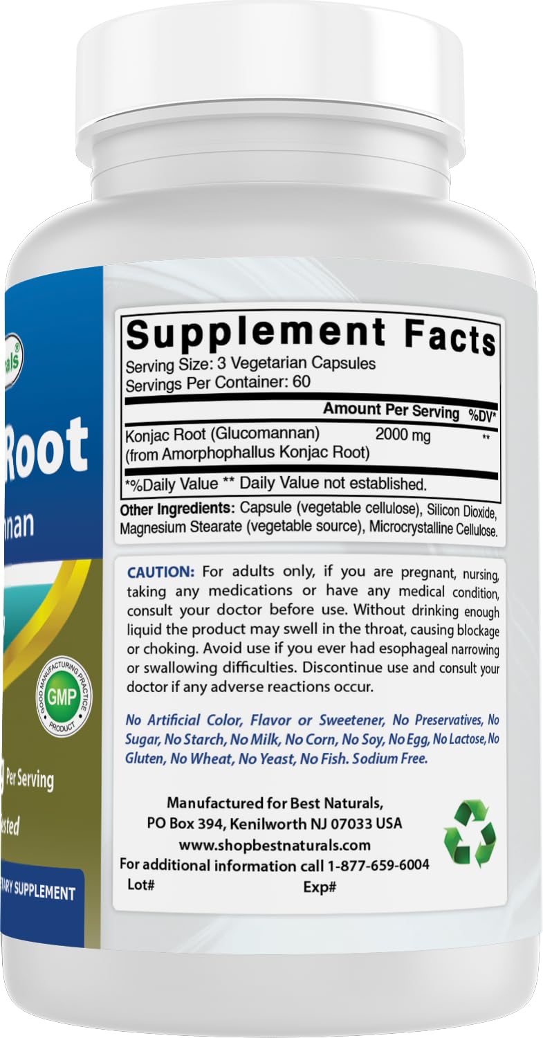Best Naturals Konjac Glucomannan 2000 mg - 2 Pack, 180 Vegetarian Capsules