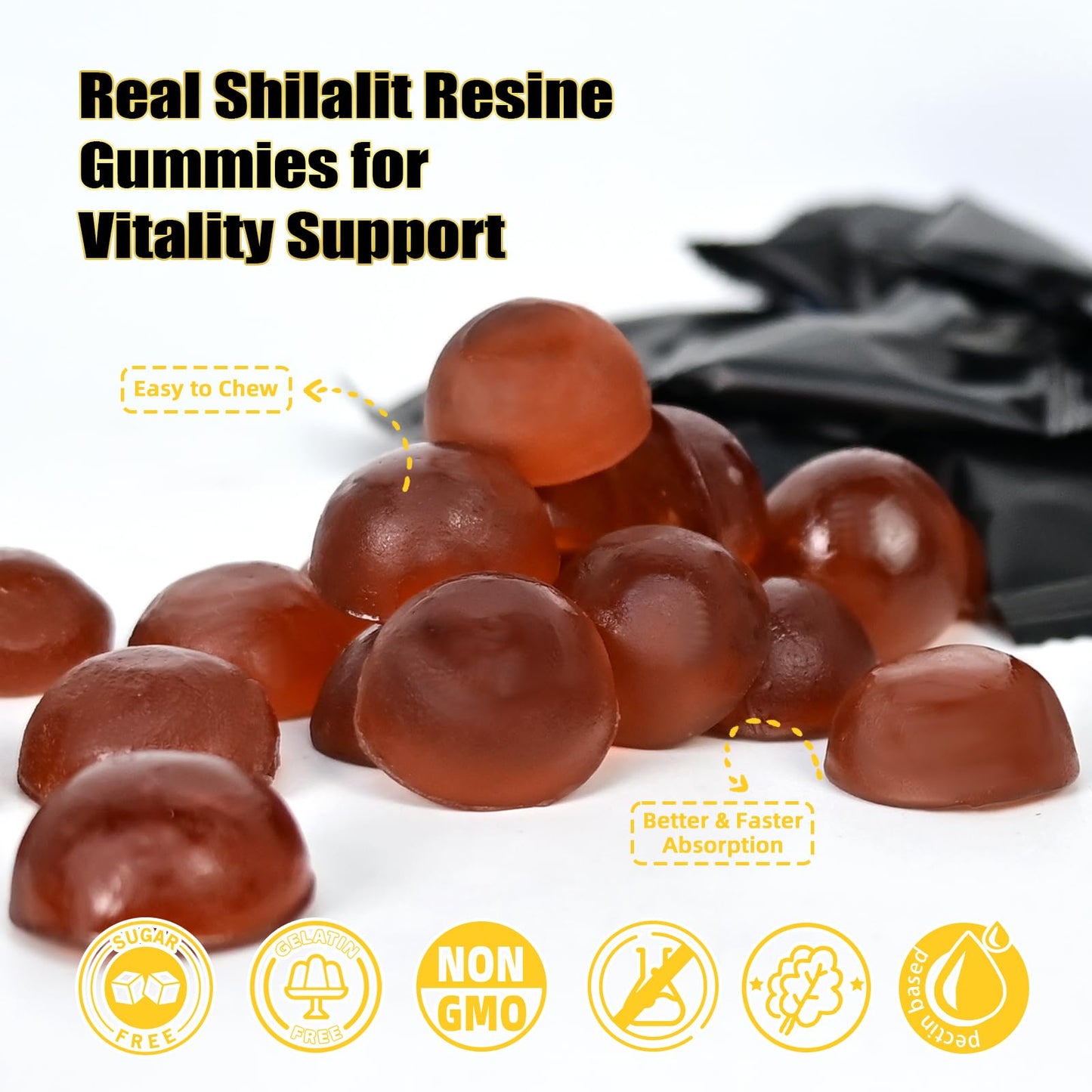 Shilajit Gummies for Men & Women — Pure Himalayan Shilajit with Ashwagandha, 85+ Minerals, No Sugar, 40 Servings