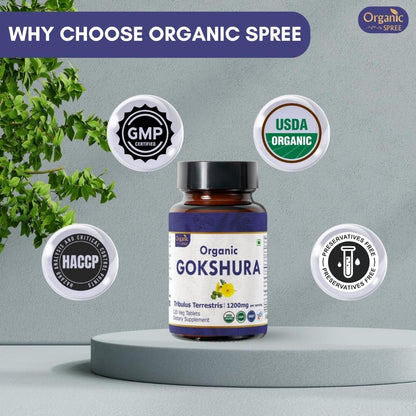 ORGANIC SPREE Gokshura 120 Tablets | Tribulus Terrestris | USDA Organic Certified | Supports Immunity & Strength | Pack of 3
