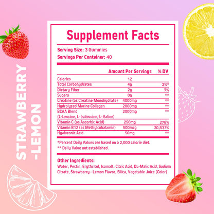 Creatine for Women Gummies – Monohydrate with Collagen, BCAAs & Vitamins (Sugar-Free, Vegan)