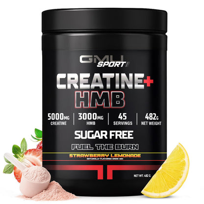 GMU SPORT Creatine 2.0 – Flavored Creatine + HMB Powder (45 Servings) | 5g Creatine Monohydrate + 3g HMB + Piperine | Strawberry Lemonade