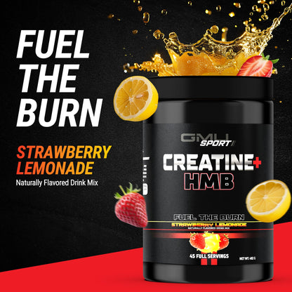 GMU SPORT Creatine 2.0 – Flavored Creatine + HMB Powder (45 Servings) | 5g Creatine Monohydrate + 3g HMB + Piperine | Strawberry Lemonade