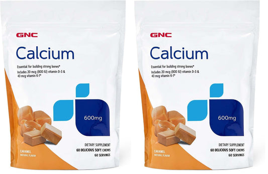 GNC Calcium 600mg Supplement – Supports Strong Bones, Caramel, 60 Servings (Pack of 2)