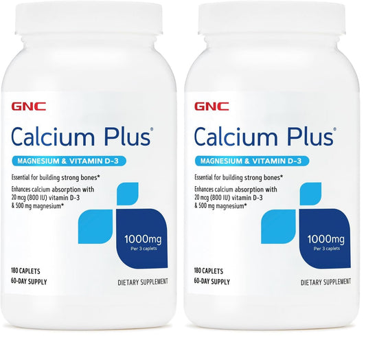 GNC Calcium Plus Magnesium & Vitamin D-3 1000mg - 180 Count (Pack of 2) | Strong Bones