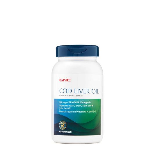 GNC Cod Liver Oil Omega-3 260mg EPA/DHA – Supports Heart, Brain, Skin, Eye & Joint Health | 90 Softgels