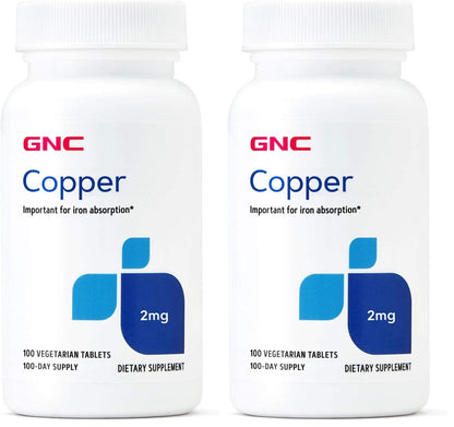 GNC Copper 2mg - Supports Iron Absorption | 100 Count (Pack of 2)