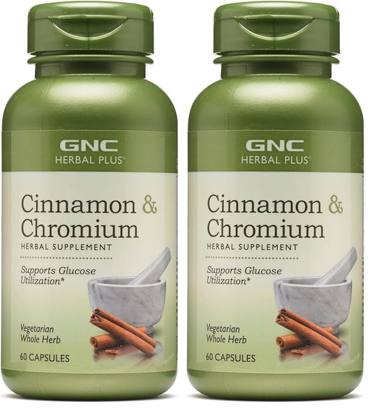 GNC Herbal Plus Cinnamon & Chromium – Vegetarian, 30 Servings (Pack of 2)