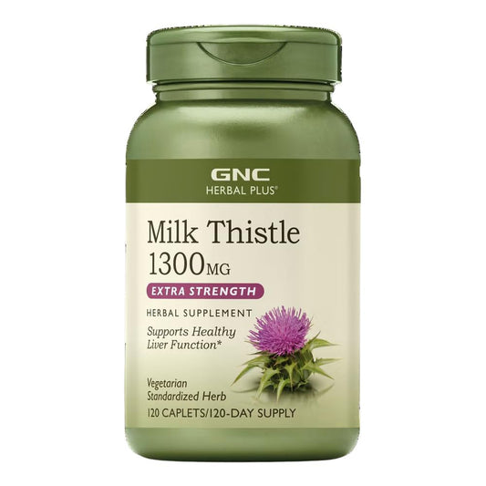 GNC Herbal Plus Milk Thistle 1300mg Supplement — Extra Strength Vegetarian Liver Support, 120 Servings