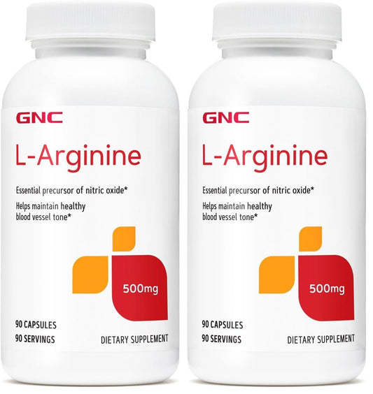 GNC L Arginine 500mg Supplement – Supports Healthy Blood Vessel Tone – 90 Servings (Pack of 2)