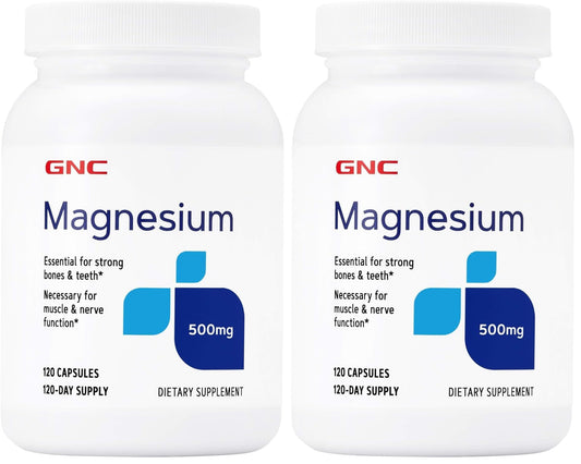GNC Magnesium 500mg – 120 Capsules (Pack of 2) Supports Calcium Absorption & Strong Teeth