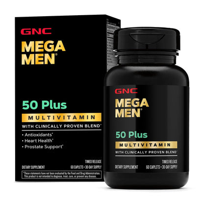 GNC Mega Men 50 Plus Multivitamin Caplets - Clinically Proven for Heart & Prostate Health | 60 Count