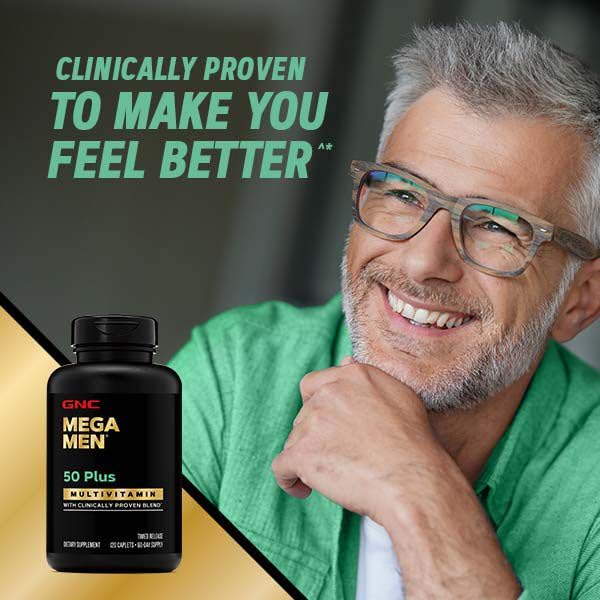 GNC Mega Men 50 Plus Multivitamin Caplets - Clinically Proven for Heart & Prostate Health | 60 Count