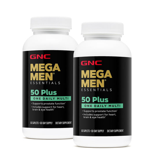 GNC Mega Men 50 Plus One Daily Multivitamin Twin Pack – 60 Caplets per Bottle – Supports Heart, Brain and Eye Health