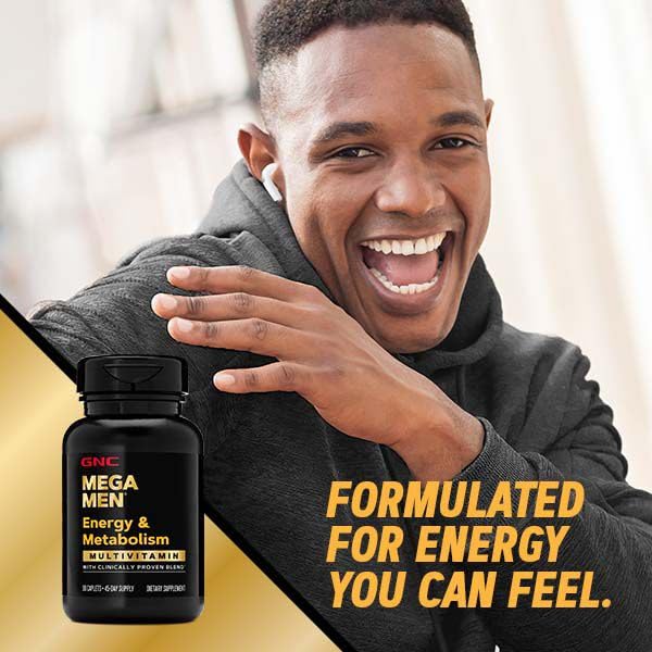 GNC Mega Men Energy & Metabolism Multivitamin Caplets | 180 Count, 90 Day Supply