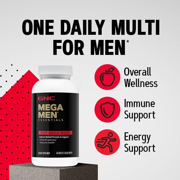 GNC Mega Men Essentials One Daily Multivitamin | Supports Health & Muscle Performance | 60 Count