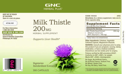 GNC Herbal Plus Milk Thistle 200mg Supplement – Vegetarian, Supports Healthy Liver Function, 300 Servings