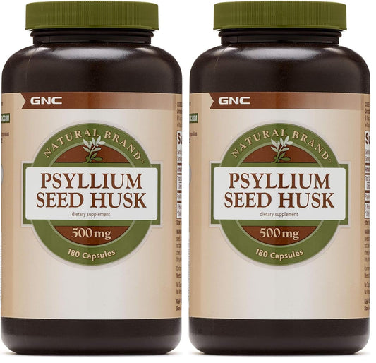 GNC Natural Brand Psyllium Seed Husk 500 mg - Digestive Health Support, 180 Capsules per Bottle (Pack of 2)