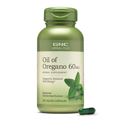 GNC Herbal Plus Oil of Oregano 60mg – Vegetarian Supplement for General Well-Being, 100 Servings
