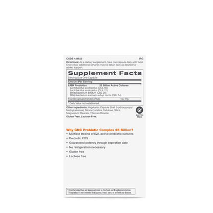 GNC Probiotic Complex - 25 Billion CFUs (30 Capsules) | Daily Digestive & Immune Support