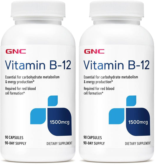 GNC Vitamin B-12 1500mcg - 90 Capsules (Pack of 2) | Energy Production