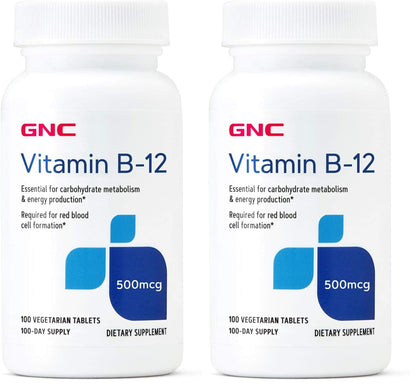GNC Vitamin B-12 500mcg | Energy Production Support | Pack of 2 (100 Tablets)