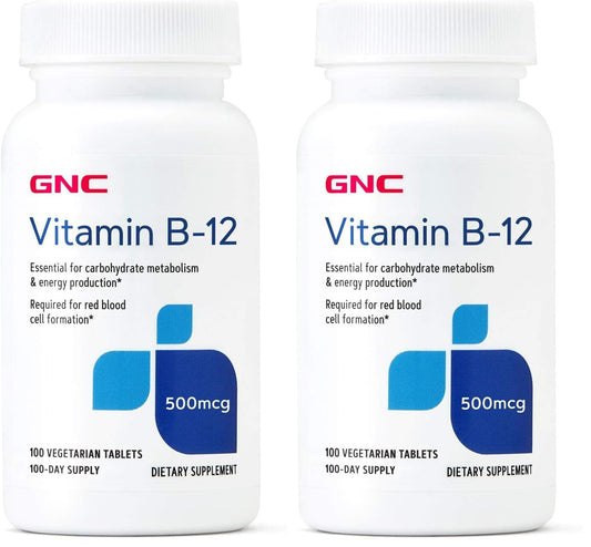 GNC Vitamin B-12 500mcg | Energy Production Support | Pack of 2 (100 Tablets)