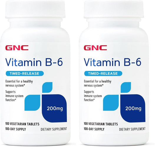 GNC Vitamin B6 200mg Supplement – Immune & Nervous System Support (Pack of 2, 100 Servings)