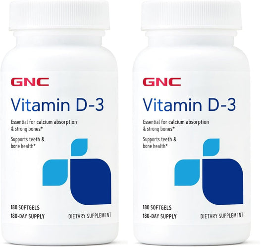 GNC Vitamin D3 50 mcg Supplement – Supports Teeth & Bone Health | 180 Servings (Pack of 2)