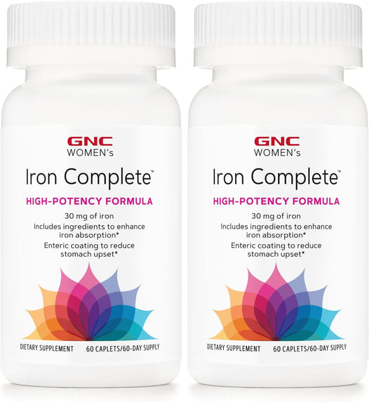 GNC Women's Iron Complete Multivitamin - 60 Caplets (Pack of 2) | Enhances Iron Absorption